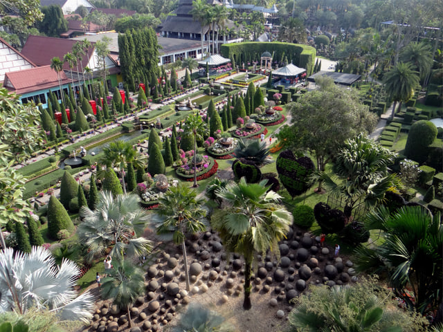 Archive photograph: An elevated view of landscaped gardens, paths and palms at Nong Nooch
